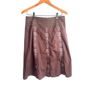 Do + Be Linen Embroidered A-Line Brown Skirt Linen BOHO Sequins Gypsy Medium